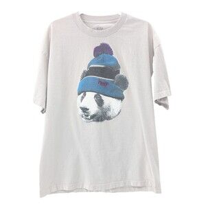 Neff Panda With Beanie Hat Vintage Short Sleeve Distressed T-Shirt USA Size XL